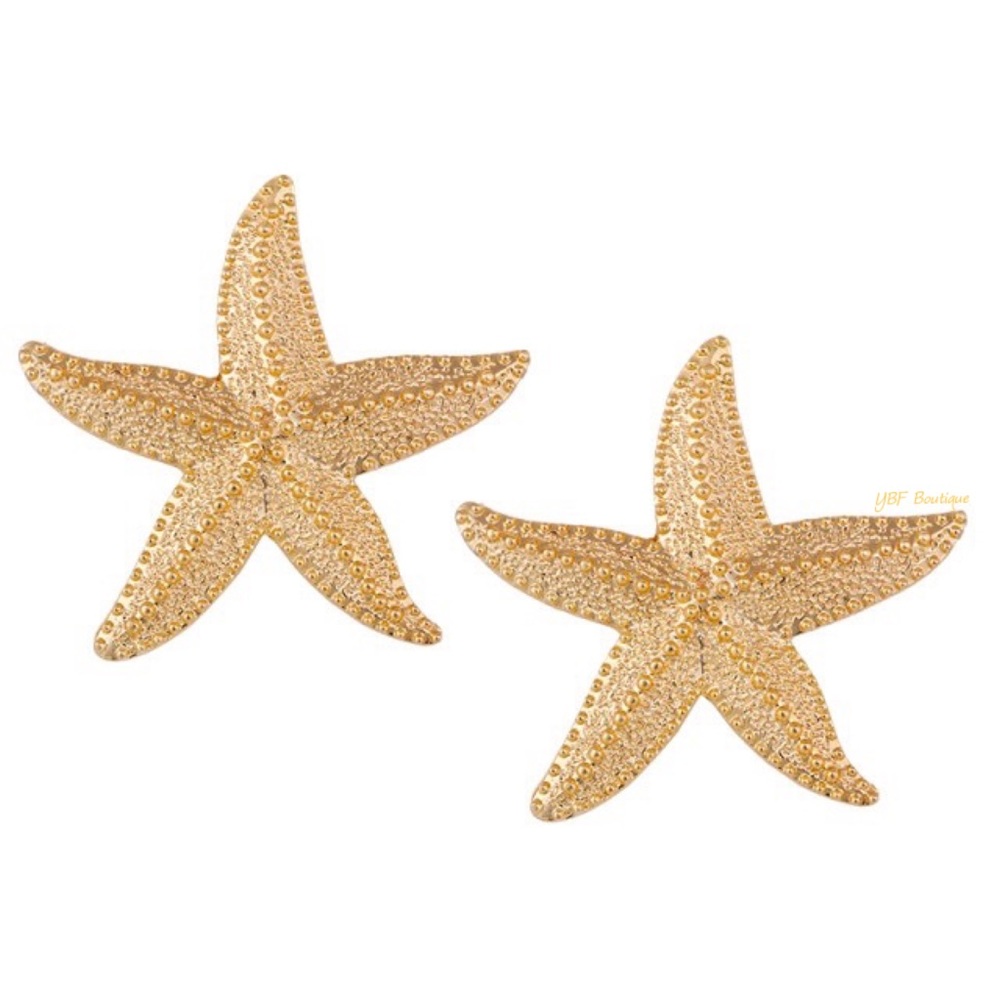 New Big Oversized Gold Starfish Post Fashion Earrings - Picture 3 of 9